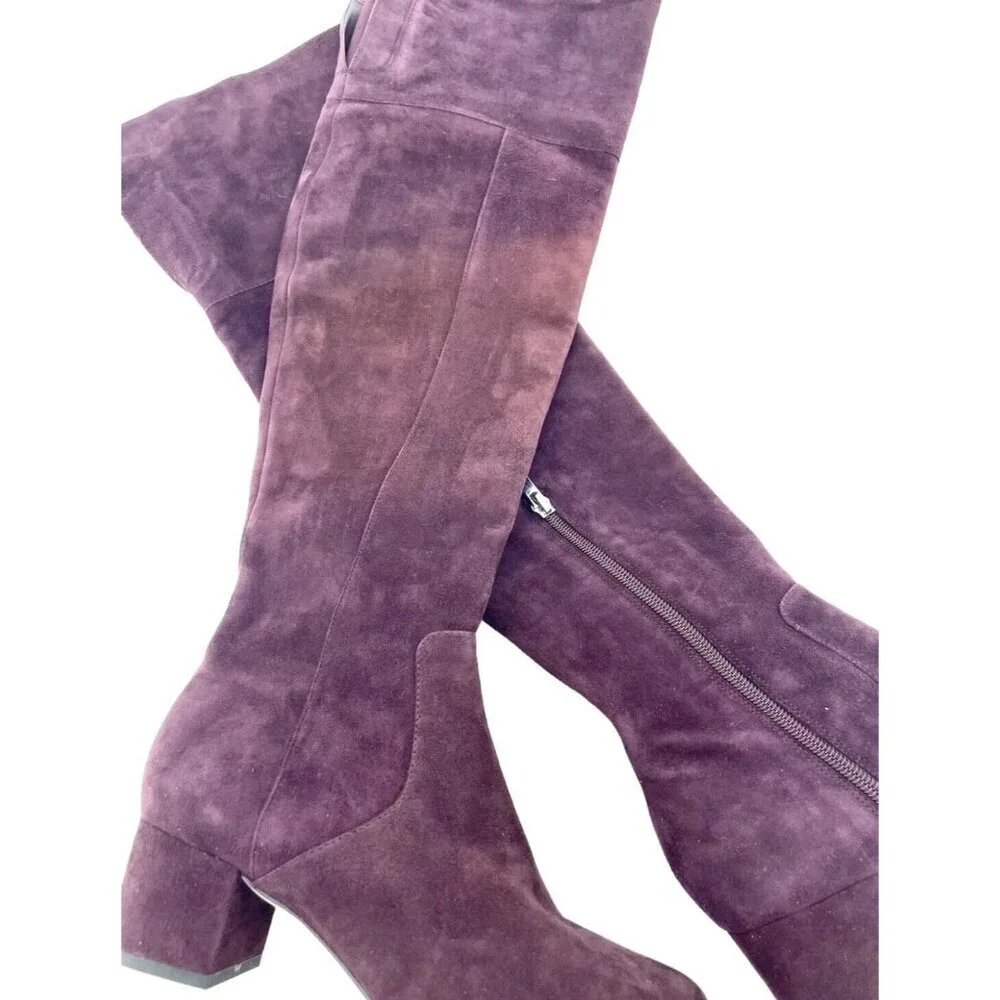 Sam Edelman Elina Suede Leather Over Knee Boots Burgundy Boots Sz 6 New